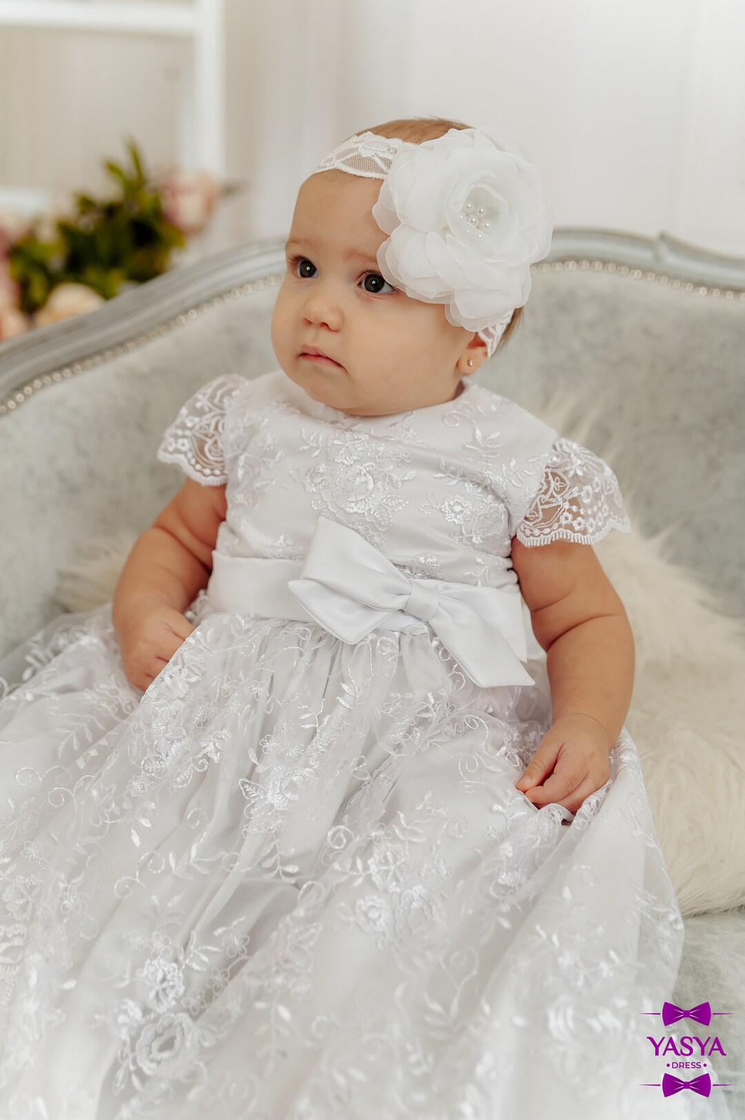 White Christening Headband, Baby Girl Headband Etsy