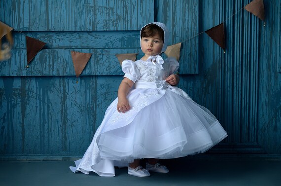 blue dress christening Christening Gown - Baptism Dress - Christening Dress for baby girl - Off White Lace Dress - Flower girl Lace Dress main image 1