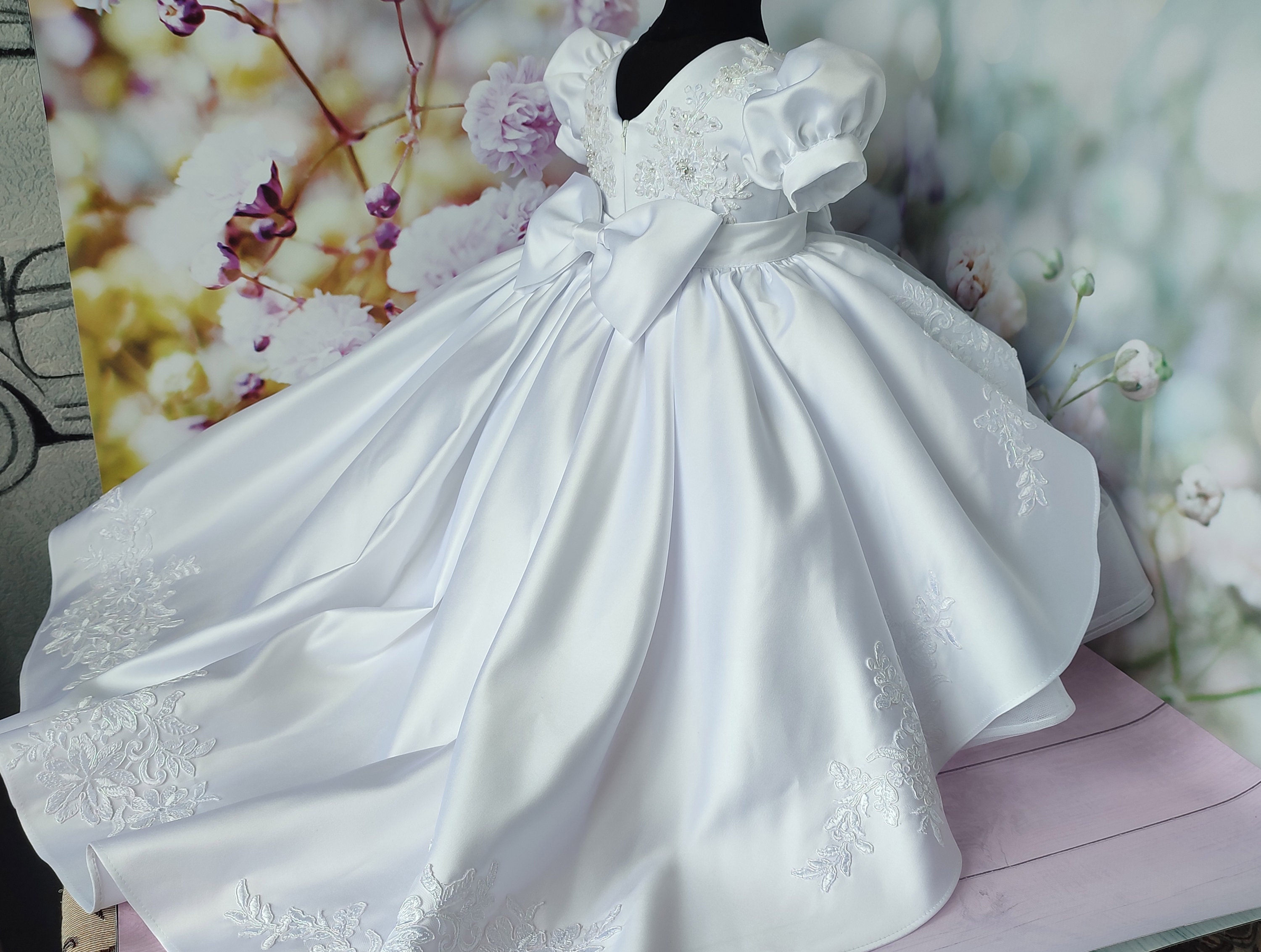satin baptism dress for baby girl Melissa Christening Gown & Bonnet at Baby Beau & Belle