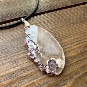 Agate slice necklace, Large stone pendant, Boho gemstone jewelry, Purple statement choker, Summer necklace for women, 30th birthday gift image 4