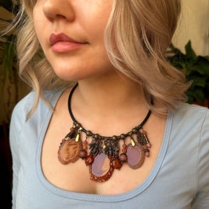 Agate necklace, Large stone pendant, Boho witchy gemstone jewelry, Brown statement choker, Summer necklace for women, 35th birthday gift zdjęcie 8