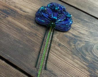 Brooch cornflower flower, Blue beadwork brooch
