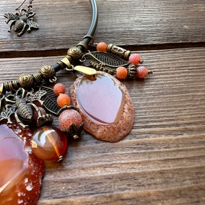 Agate necklace, Large stone pendant, Boho witchy gemstone jewelry, Brown statement choker, Summer necklace for women, 35th birthday gift zdjęcie 6
