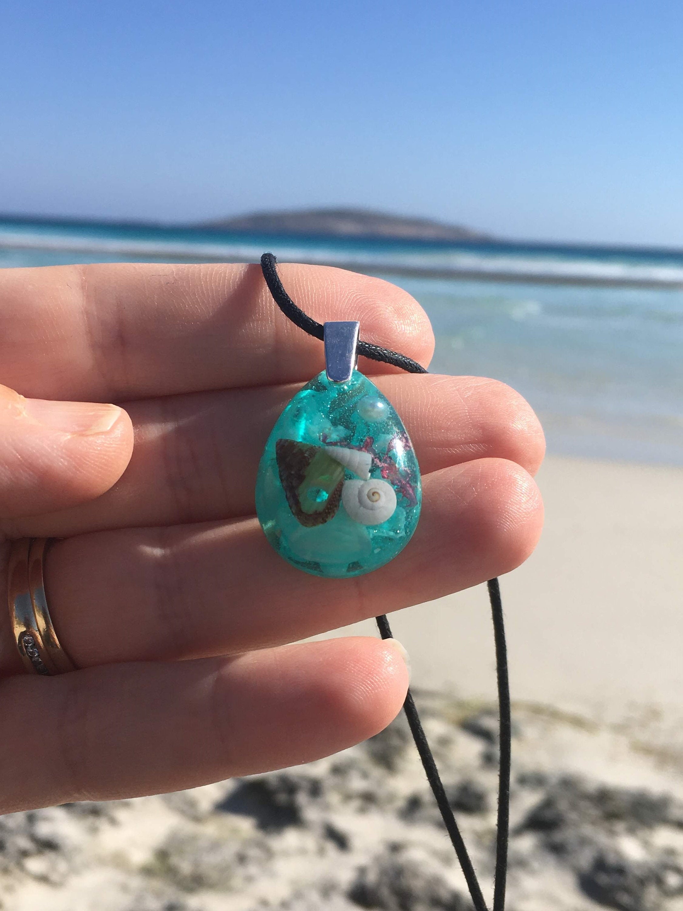 Sterling Silver Beach Pendant Resin Sea Scene Necklace Ocean Etsy