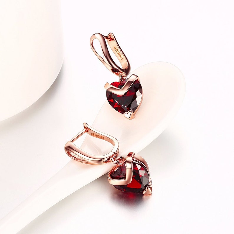 Red Heart Earrings Rose Gold Earrings Drop Earrings Gift For Her Austrian Crystal Earrings Clip on Earrings Handmade Earrings