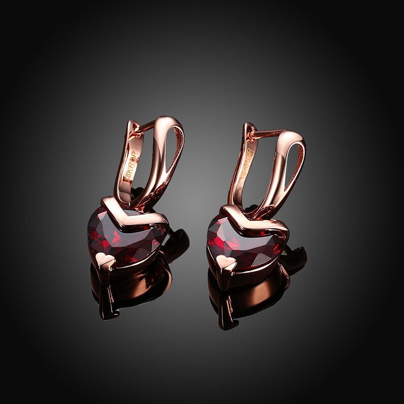 Red Heart Earrings Rose Gold Earrings Drop Earrings Gift For Her Austrian Crystal Earrings Clip on Earrings Handmade Earrings