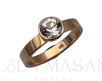 Anello con topazio, gioiello raffinato fatto a mano in oro rosa 14 carati