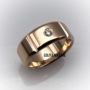 Solid 14K rose gold ring with genuine diamond 0.08 carats/ diamond Ring/ Mothers day gift / Gift For Her / WEDDING BAND /unisex ring