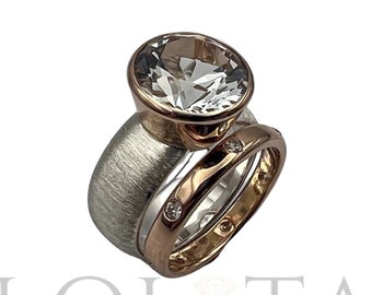 Set di anelli con moissanite e topazio, anelli in argento sterling a fascia larga con oro 14K