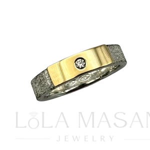 Sterling SIlver and 14K Gold  ring with genuine Diamond, Sterling Silver and 14K Gold Band  ring, Diamond ring, wedding band, unisex ring