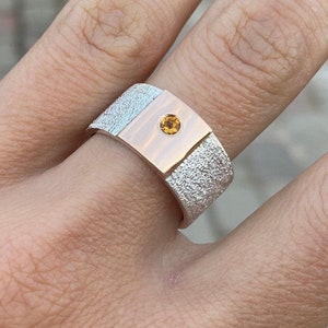 CITRINE Ring/Wide band sterling silver and 14K gold ring with genuine citrine/Natural Citrine/ gift for her/ unisex ring/Everyday jewelry