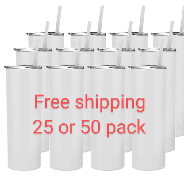 Wholesale 20oz Glossy - Matte Skinny Sublimation Tumbler with metal Straw and rubber bottoms DIY kit