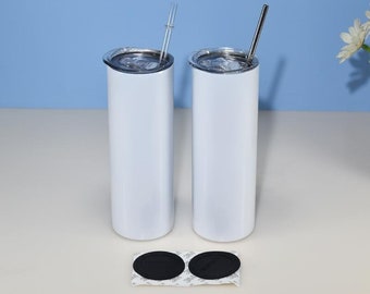 Wholesale 20oz Skinny Sublimation Tumbler with metal Straw and rubber bottoms DIY KIT
