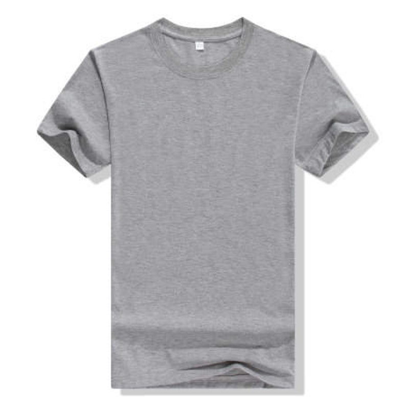 May include: A plain gray short-sleeved t-shirt.