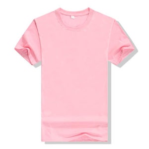May include: A plain pink short-sleeved t-shirt.