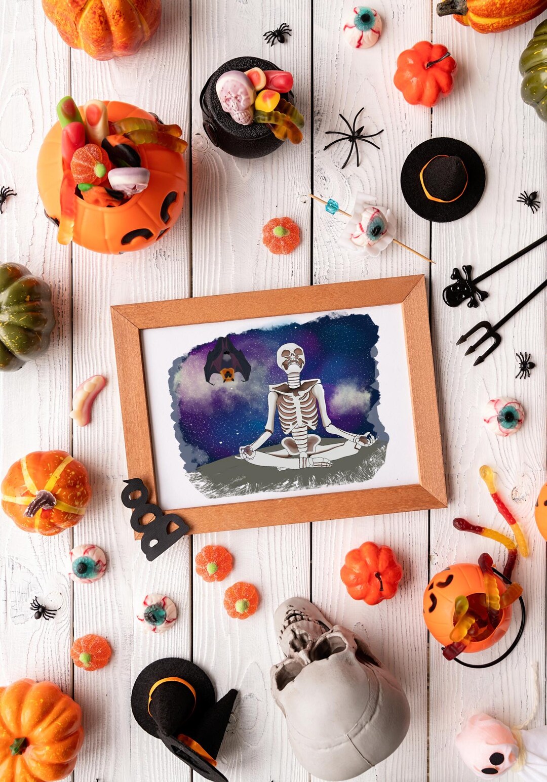 Skeleton Spa Skeleton Yoga Art Print: Halloween Body Positivity (digital Download ...