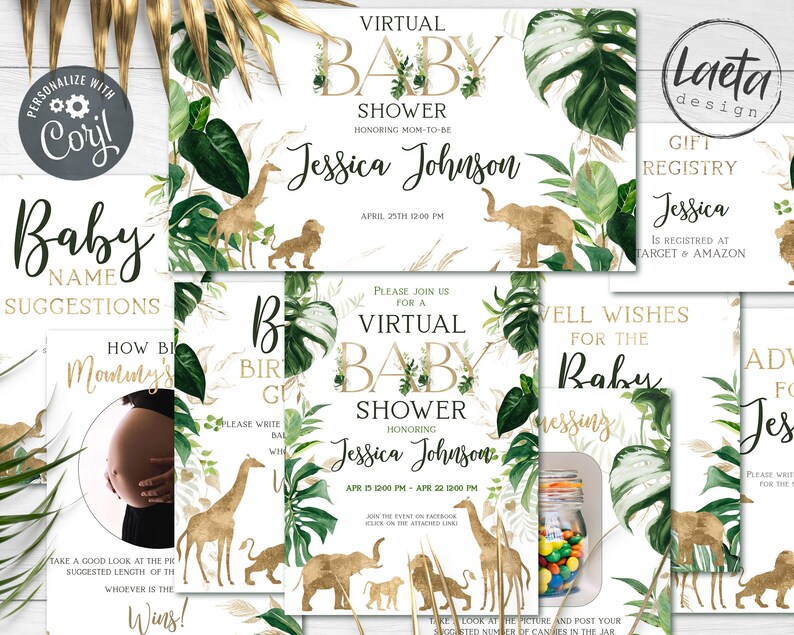 Virtual Baby Shower Bundle Safari Jungle Baby Shower Facebook Etsy