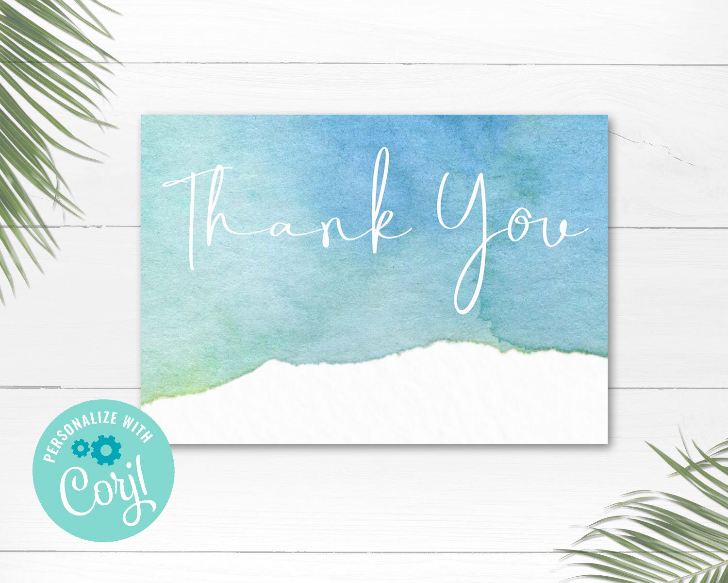 0cean Blue Thank You card printable template personalize and Etsy