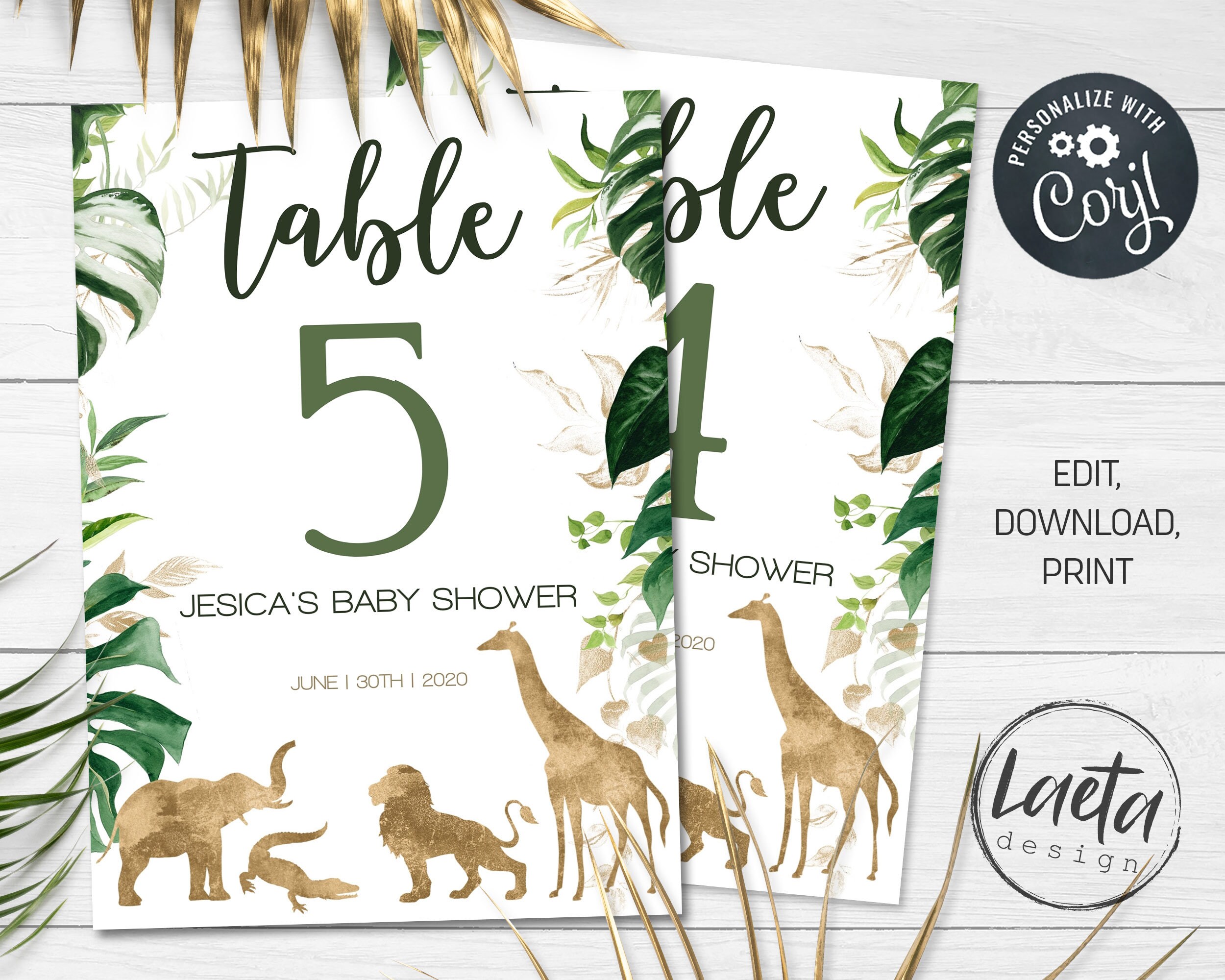 tropical safari baby shower table numbers monstera leaves etsy