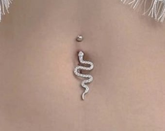 14G Surgical Steel Crystal Snake Belly Rings, Navel Ring Zircon Dangle Body Belly, Belly Button Bar, Crystal Round Navel Ring