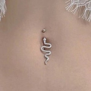14G Surgical Steel Crystal Snake Belly Rings, Navel Ring Zircon Dangle Body Belly, Belly Button Bar, Crystal Round Navel Ring