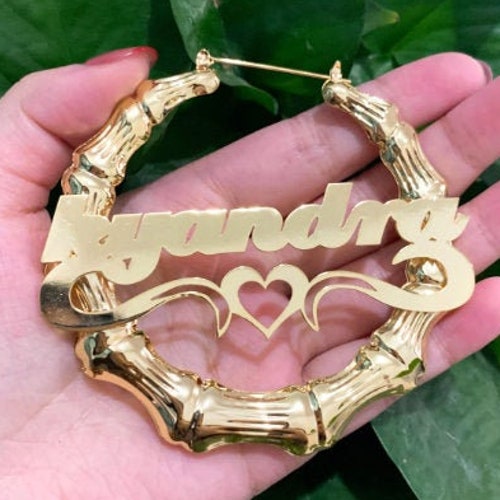 Custom Bamboo Name Earrings Gift for Women Name Bamboo Etsy