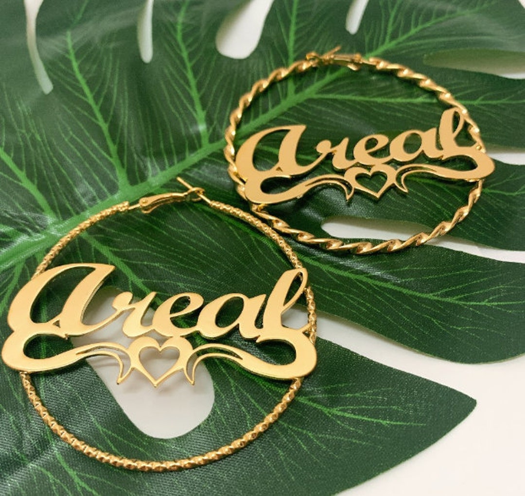 Custom Hoop Name Earrings Gold Hoop Earrings Name Earrings Etsy