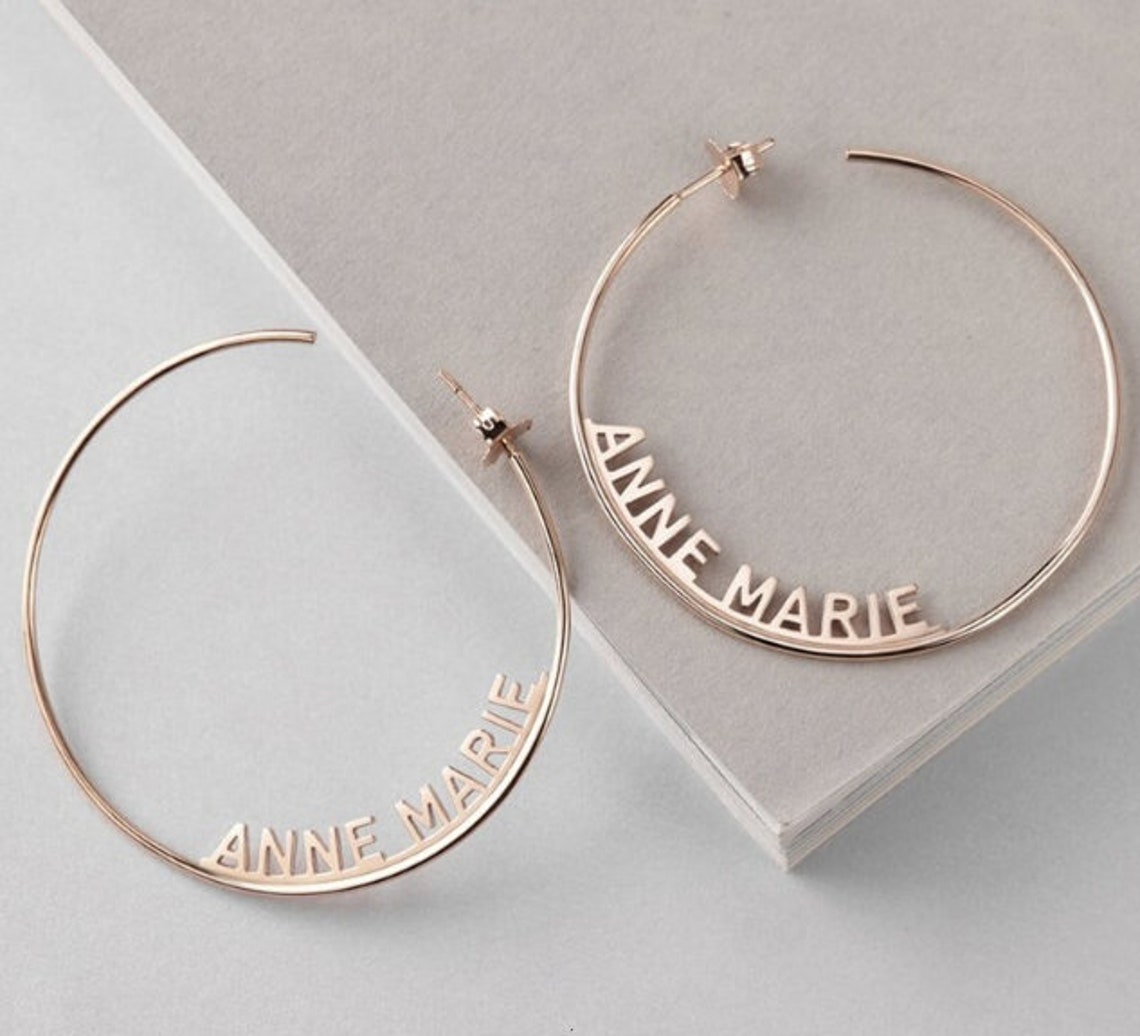 Personalized Hoops Earrings Name Earrings Gold Hoop Etsy UK