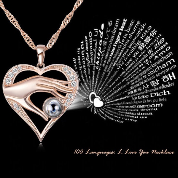 100 Languages Heart I Love Necklace Necklace * Customized Gift * 100 Language I Love You Pendant * Projector Necklace * Gift for her