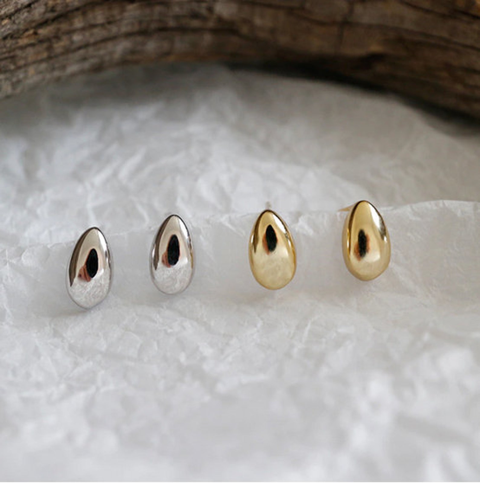 Oval Dropshaped Stud Earrings Dainty Earrings Gold & Silver Etsy