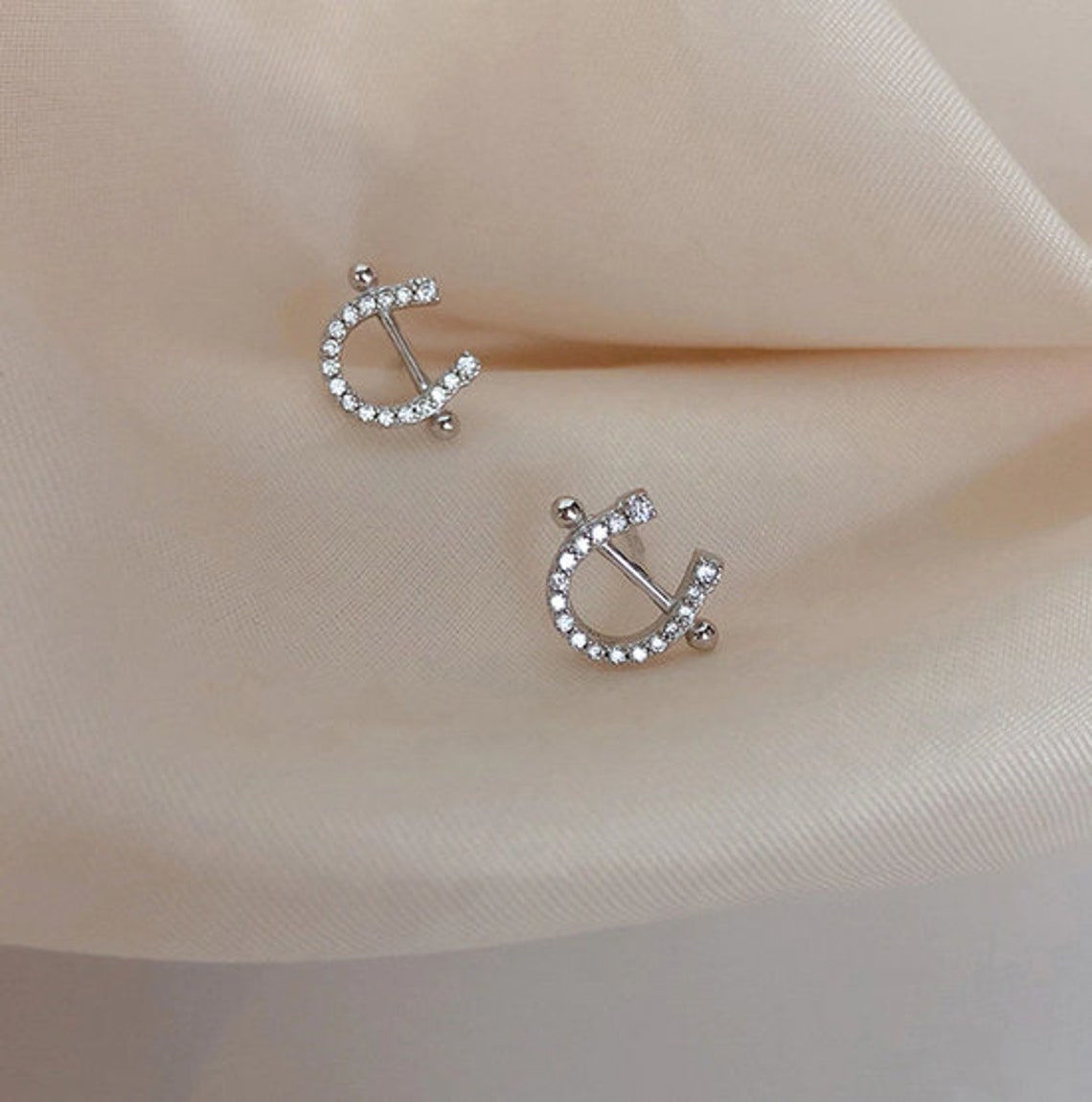 Horseshoeshaped Stud Earrings Dainty Earrings Gold & Silver Etsy