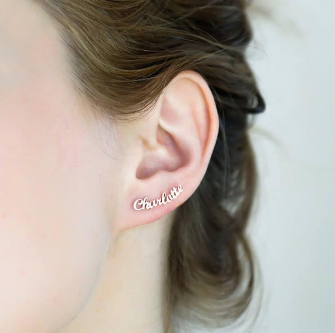 Name Stud Earrings Personalized Name Earrings Minimalist Etsy