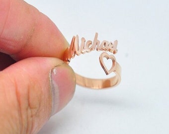 Custom Name Ring, Customized Ring, Double Name Ring, Wedding Gift, Heart Name Ring, Personalized Rings, Mothers Day Gift, Gift for her