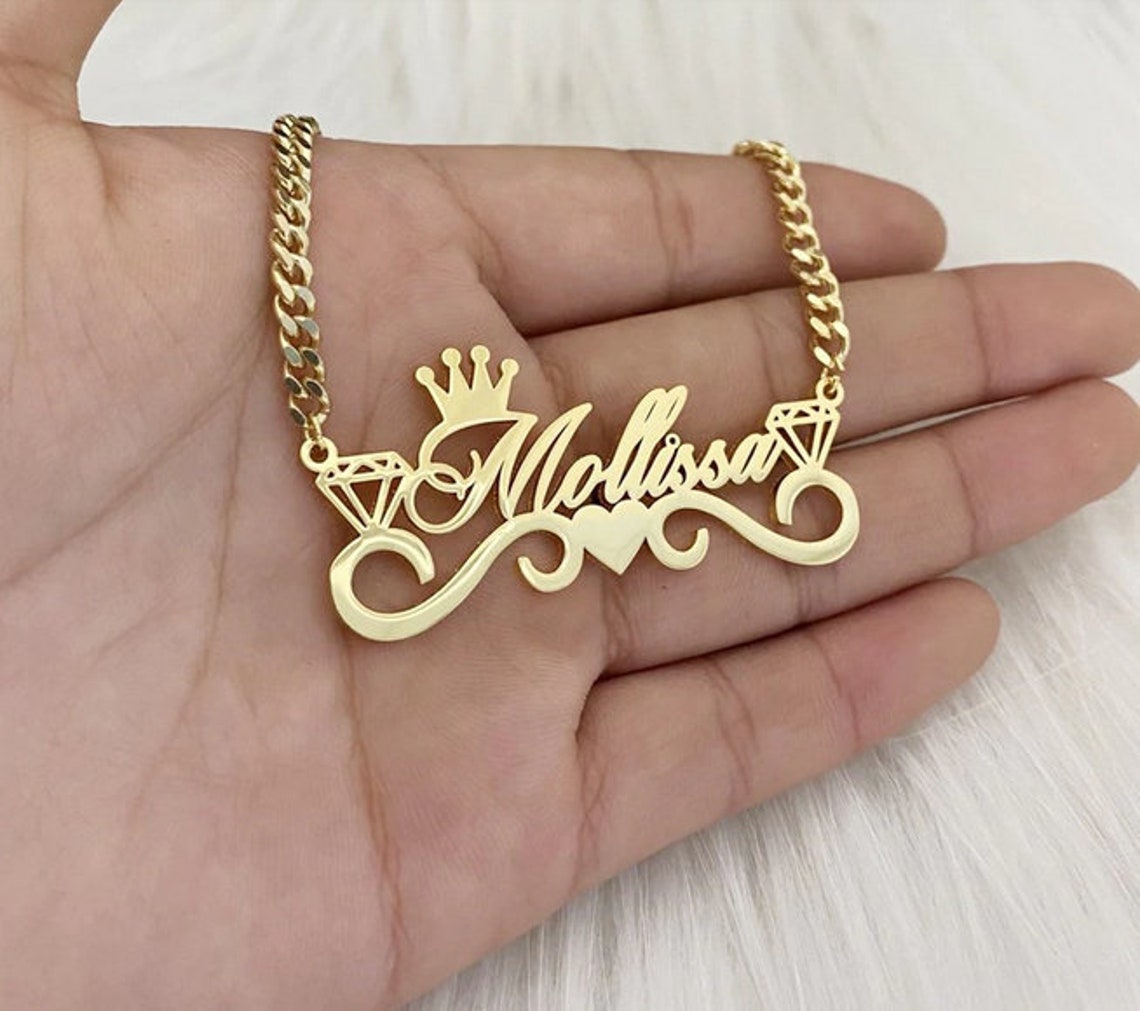 nowadaysfashion Personalize Custom Name Crown Necklace  Nameplate Pendant Necklace Made Any Name