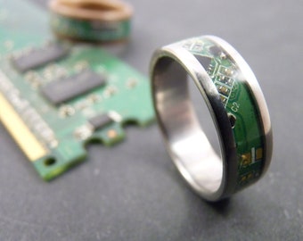 NANOBUG - Ring made from recycled titanium and printed circuits for men and women