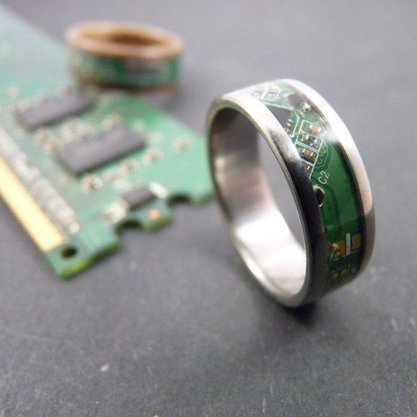 NANOBUG - Bague en titane et circuits imprimés issus de recyclage pour homme et femme