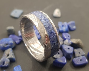 SERPENT - Damask steel ring - Lapis-lazuli - L 8mm