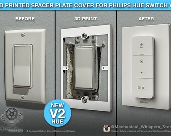 Philips Hue Dimmer Switch V2 Plate, 3D Printed Spacer Plate for Philips Hue Switch V2 (US Decora), Single Gang Dimmer Switch Plate Cover