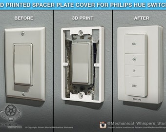 Philips Hue Dimmer Switch Plate, 3D Printed Spacer Plate for Philips Hue Switch (US Decora), Single Gang Dimmer Switch Plate Cover Spacer