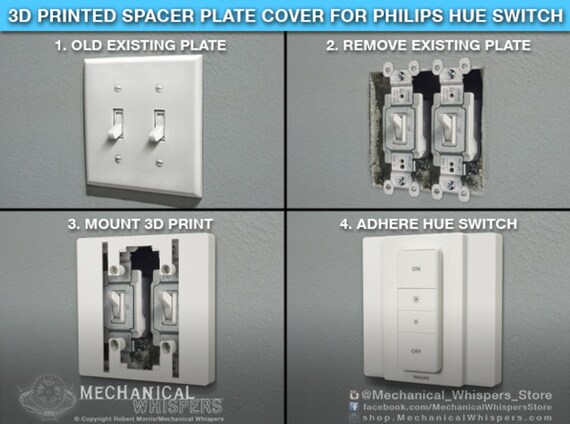 Philips Hue Dimmer Switch Plate 3d Printed Spacer Plate For Philips Hue Switch Us Toggle Double Gang Dimmer Switch Plate Cover Spacer