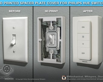 Philips Hue Dimmer Switch Plate, 3D Printed Spacer Plate for Philips Hue Switch (US Toggle), Single Gang Dimmer Switch Plate Cover Spacer