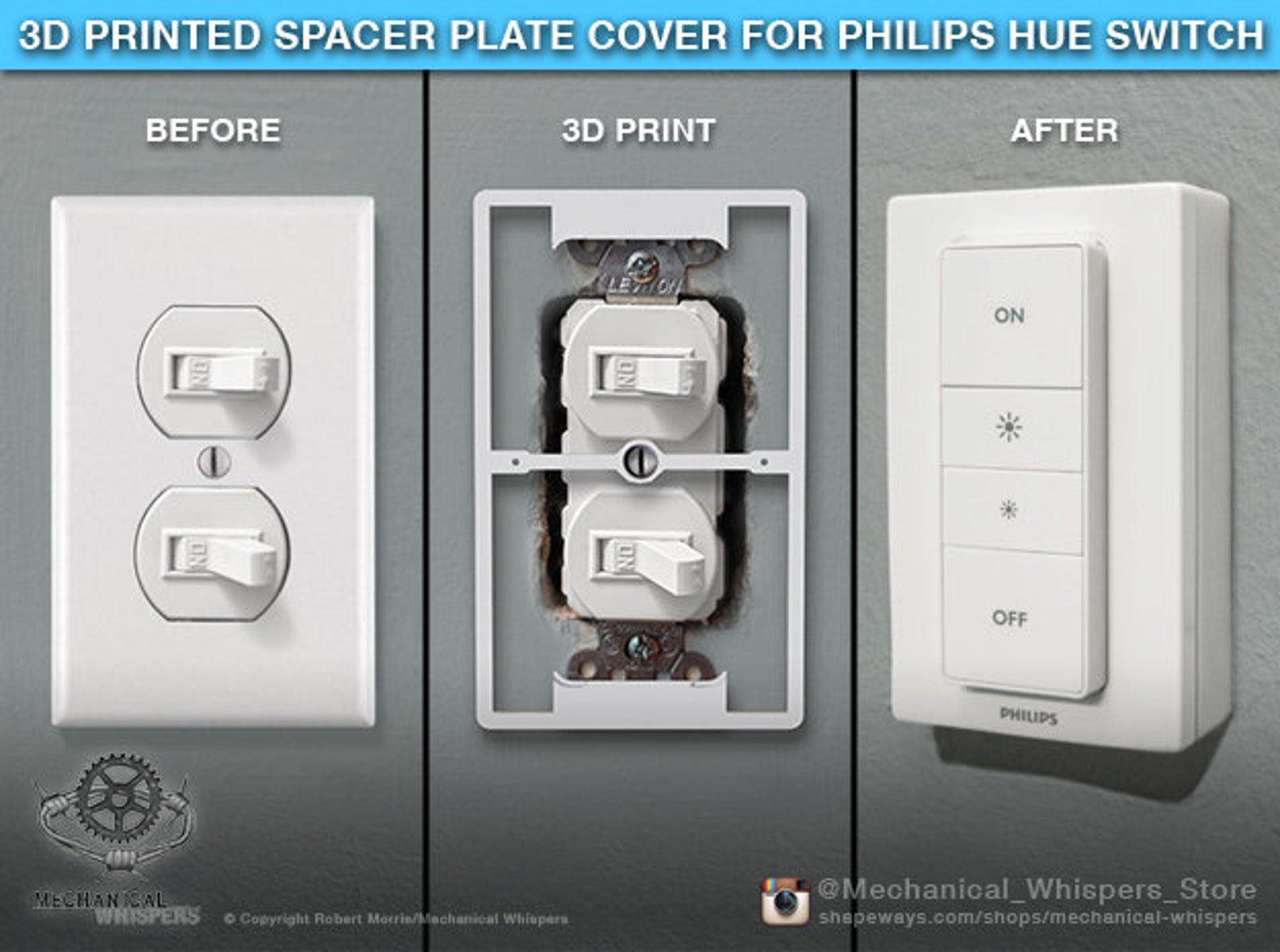 Philips Hue Dimmer Switch Plate 3D Printed Spacer Plate for Etsy