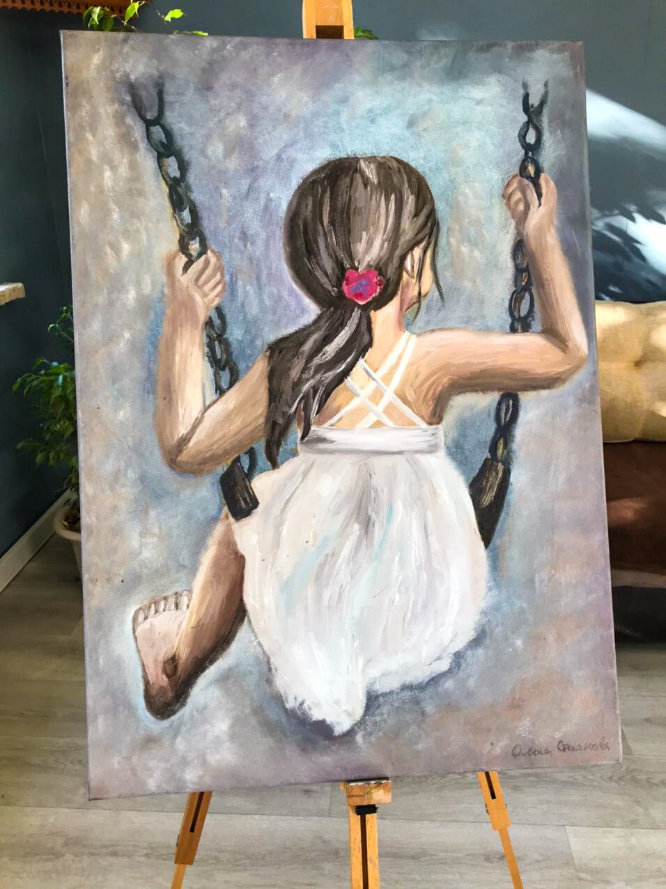 Girl On Swing Oil Painting Children Original Artwork Fine Art Etsy