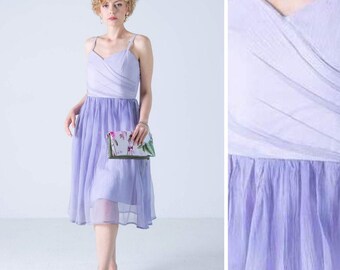 Chiffon silk dress, lila strap dress, silk prom dress, romantic purple dress, dress on straps, drapped silk dress, midi silk dress