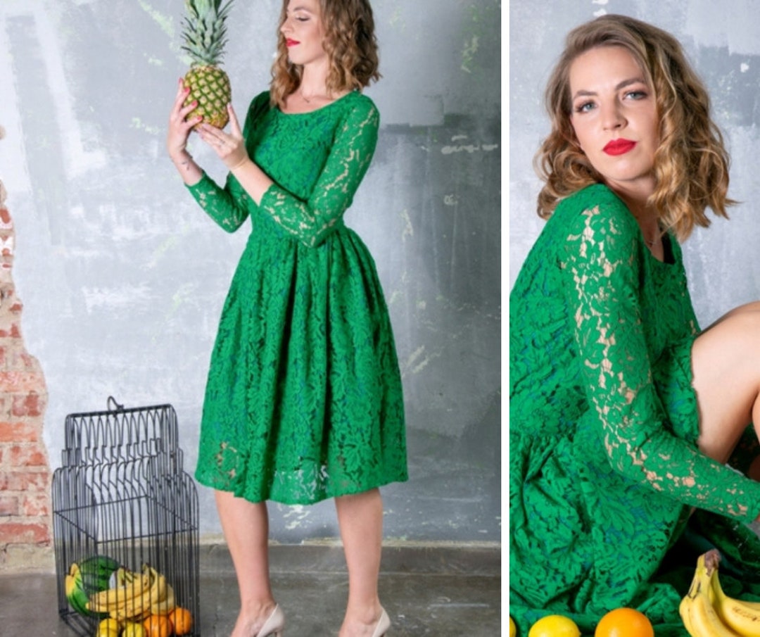 Lace Midi Dress Dark Green