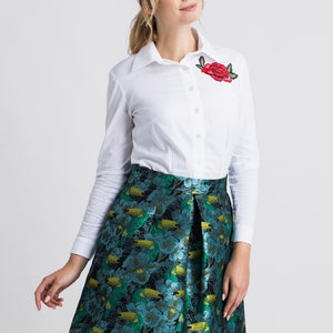Toucan printed skirt, mini flared skirt, jacquard mini skirt, bird skirt, double fold skirt, animal printed skirt, christmas mini skirt zdjęcie 2