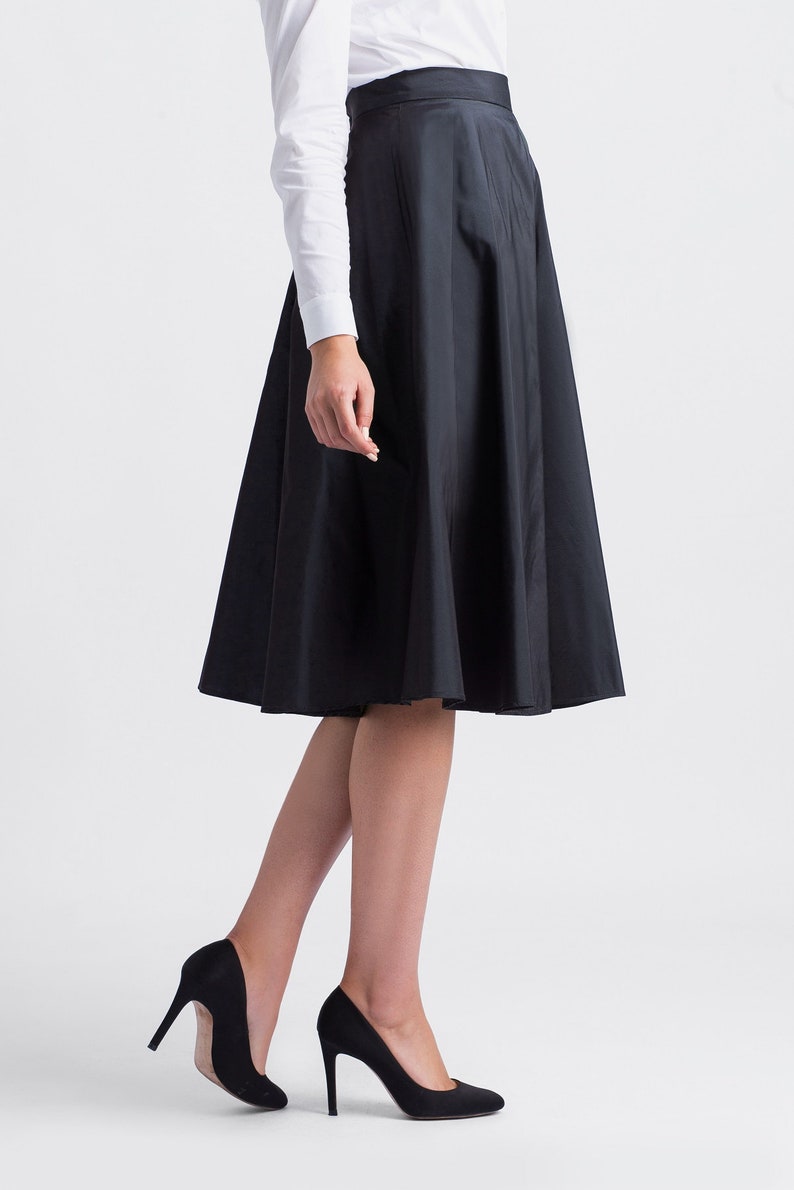 Silk Blue Skirt Flared Navy Blue Skirt Pocket Circle Skirt - Etsy