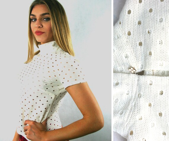 Lace Turtleneck Top, Top, Romantic Lace Top, Ecru Lace Top, Geometric Lace Top, Modern Lace Top, Elegant White Blouse