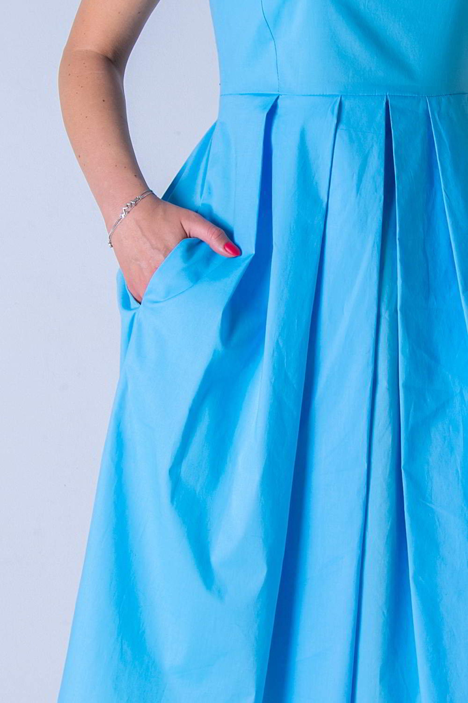 Blue Dress With Pockets Blue Dress Sleeveless Cotton Blue Etsy New