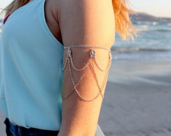 Upper Arm Bracelet, Summer Beach Jewelry, Gold Upper Arm Cuff, Wide arm bracelet, Metalwork bracelet, Gold Bracelet, Silver armband, Armband